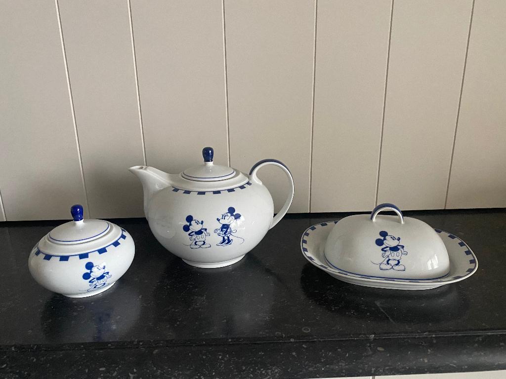 Koffiekan, suikerpot en botervloot Mickey Mouse, Verzamelen, Ophalen, Mickey Mouse, Zo goed als nieuw, Servies