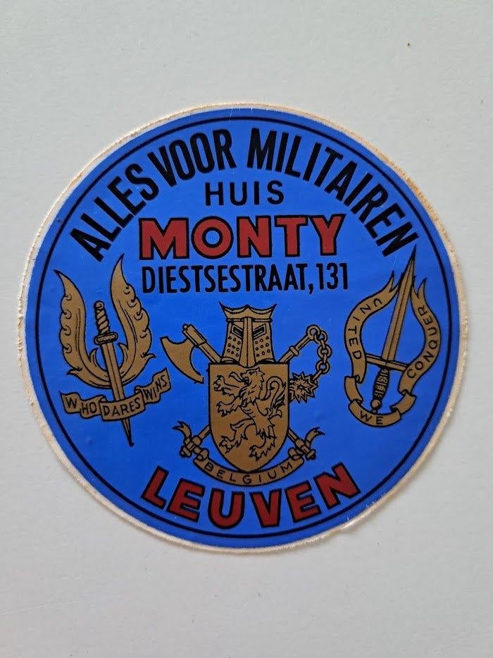 Vintage Sticker - Huis Monty - Leuven, Verzamelen, Ophalen of Verzenden, Zo goed als nieuw, Overige typen