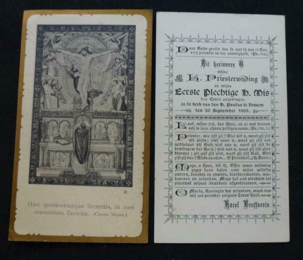 oud bidprentje h. priesterwijding Karel Bruffaerts 1909, Verzamelen, Verzenden, Bidprentje