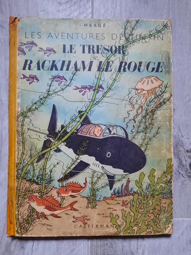 Tintin Le tresor rackham le Rouge 1947 houthoudend, Boeken, Gelezen, Verzenden, Eén stripboek, Herge