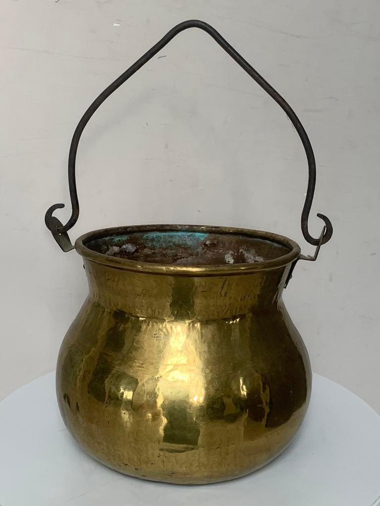 Vintage koperen hangpot met handgreep, Antiek en Kunst, Ophalen, Koper