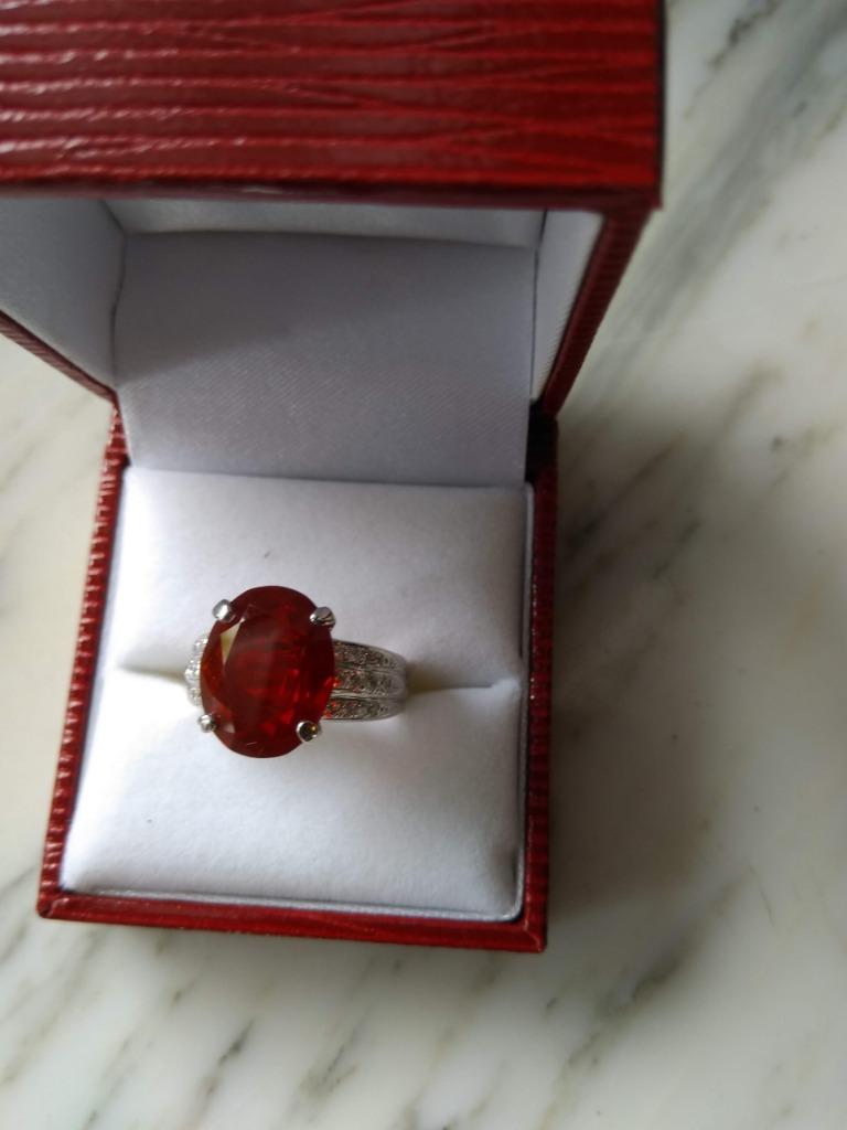 platinum ring met opaal en diamantjes, Bijoux, Sacs & Beauté, Bagues, Enlèvement, Neuf, Rouge, Autres matériaux