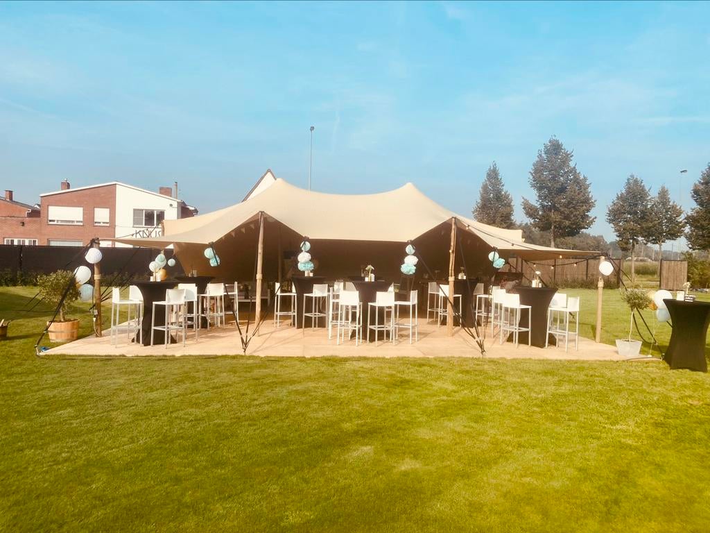 STRETCH TENT huren 8,5x10m met plaatsing&lichtjes eyecatcher, Locatie of Ruimte