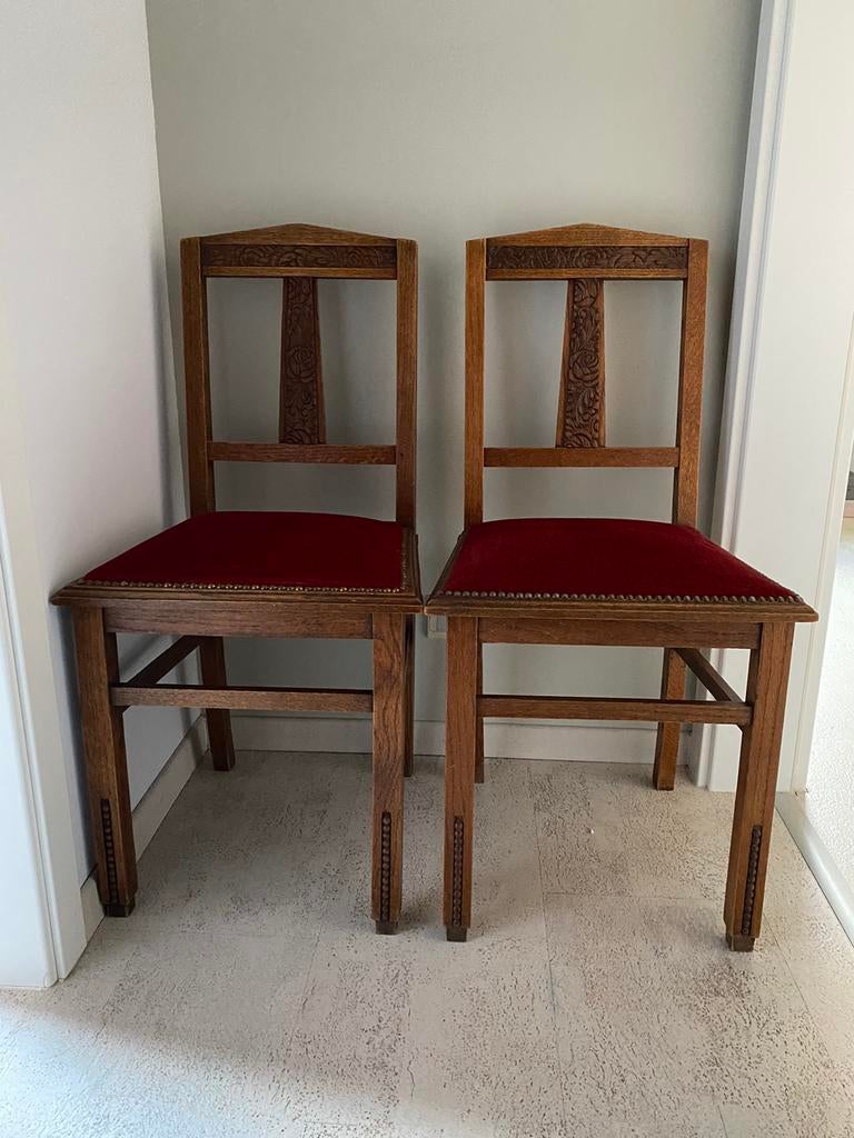 Antieke stoelen met rood velours stof 2 stuks, Antiek en Kunst, Ophalen