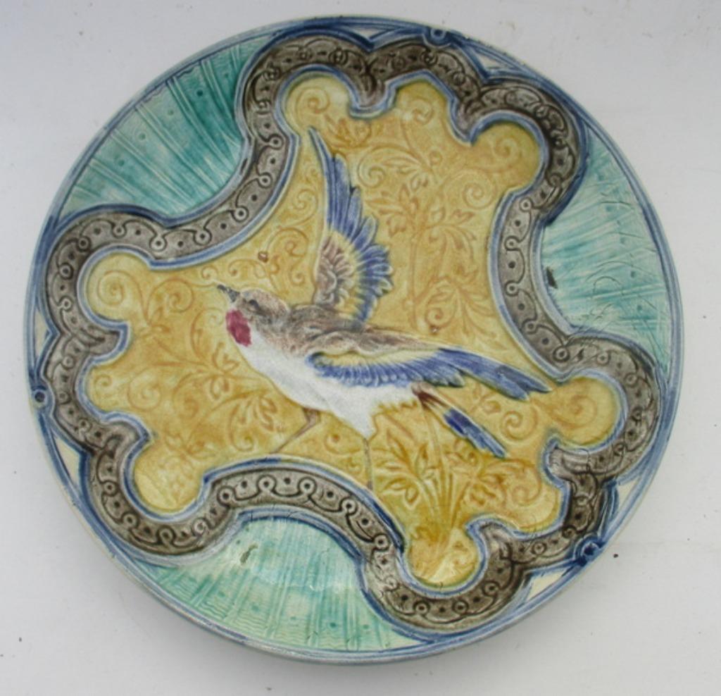 antieke 19eeuwse barbotine bordWasmuel vogels, Antiek en Kunst, Antiek | Keramiek en Aardewerk, Verzenden
