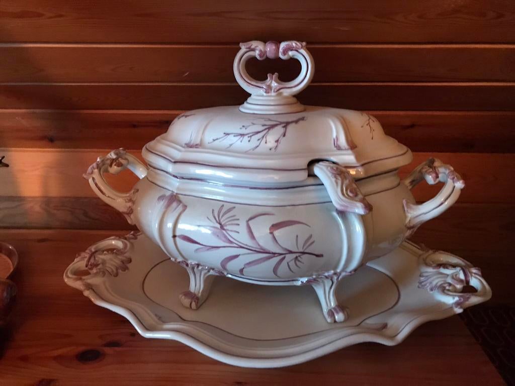 Retro porseleinen soepterrine met soeplepel en onderbord, Ophalen