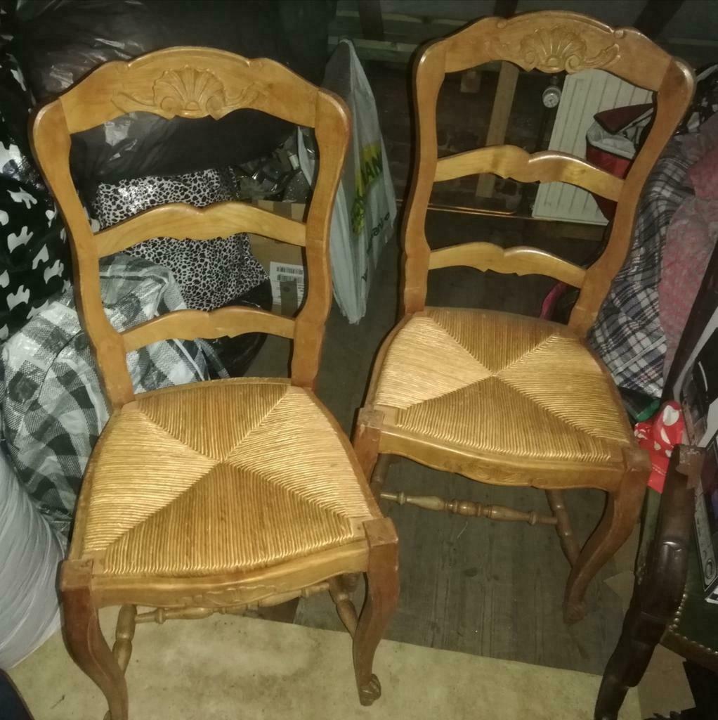 Chaises et fauteuil en bois avec assise en paille, Antiek en Kunst, Antiek | Meubels | Stoelen en Sofa's, Ophalen