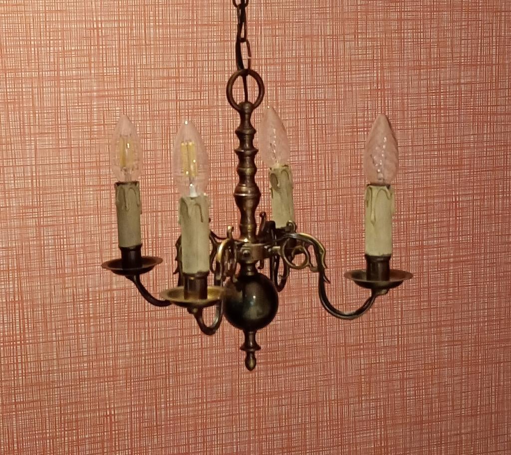 Antieke bronzen luster, 4 lichtpunten, Ophalen, Zo goed als nieuw