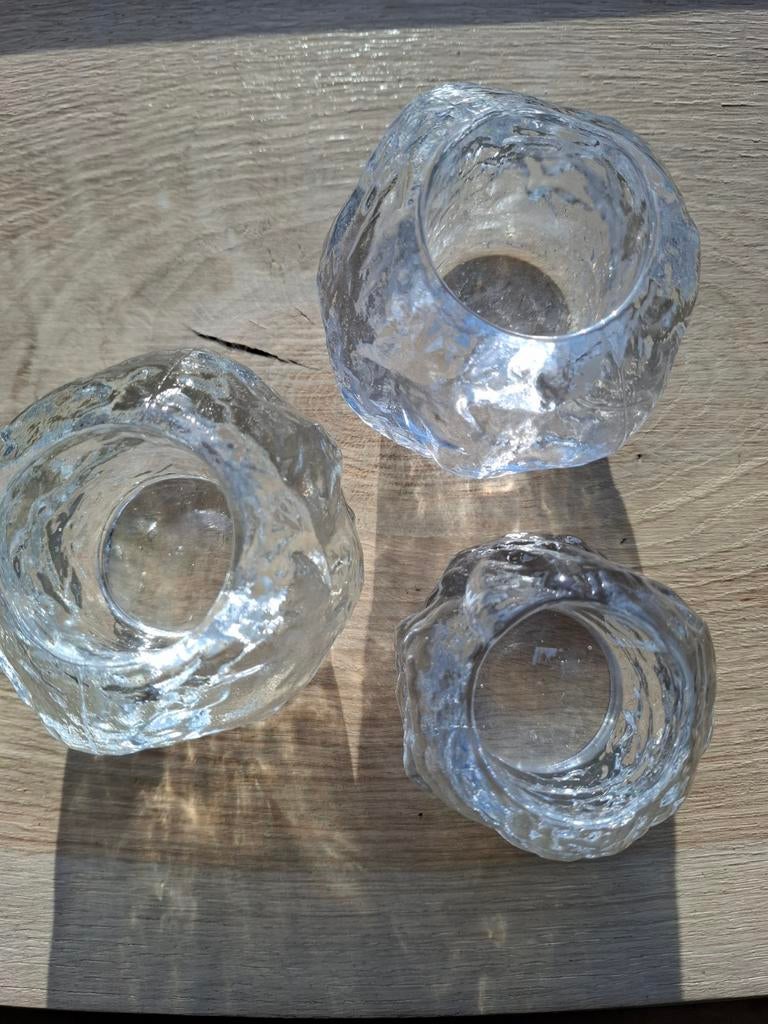 Kosta Boda set van drie kaarsenhouders "iceglass", Huis en Inrichting, Ophalen of Verzenden