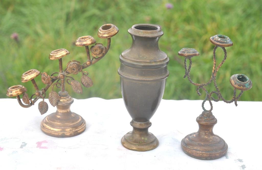 3 garnitures cassolette vase et bougeoir cuivre, Antiquités & Art, Enlèvement ou Envoi, Cuivre