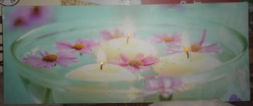 tableau illuminé peinture fleurs bougies, Enlèvement