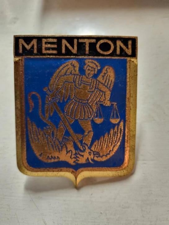 Ancienne plaque calandre voiture 1950 emaillée menton, Collections, Enlèvement ou Envoi, Comme neuf
