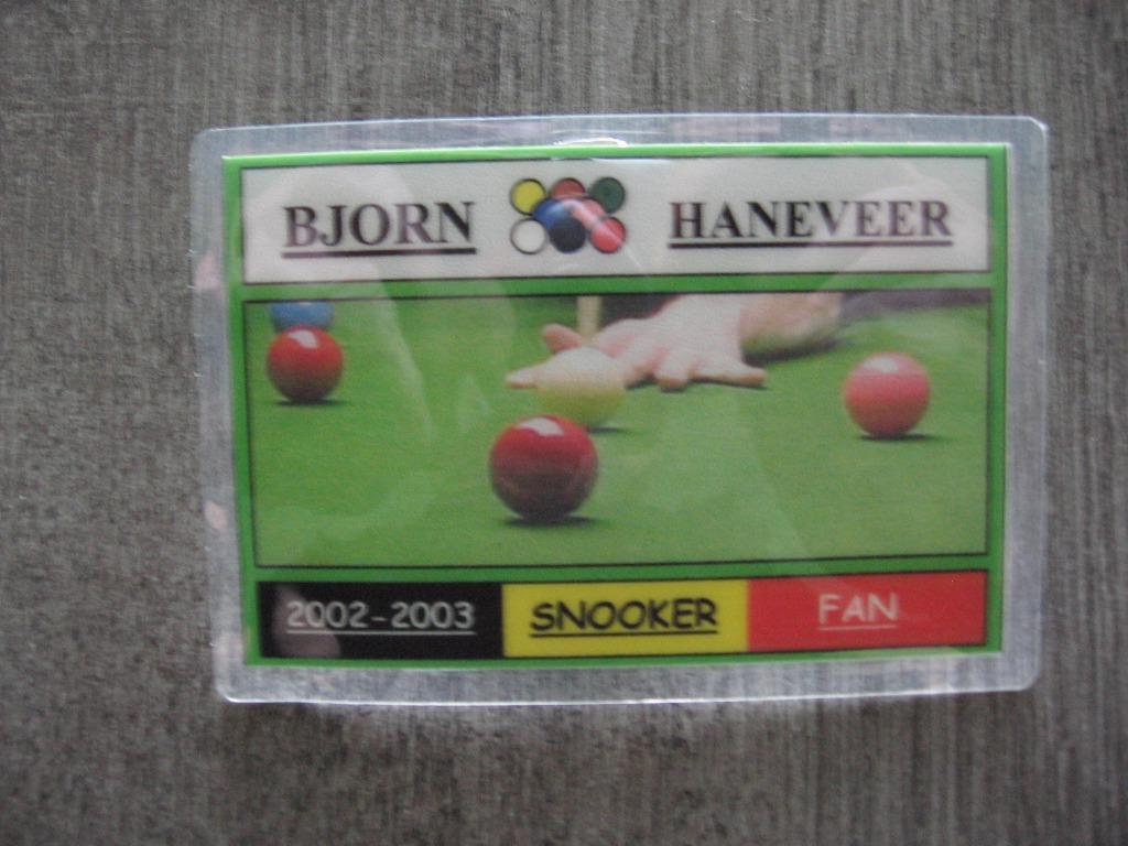 badge BJORN HANEVEER  snooker-fan 2002-2003 !!!!!!!!!!!!!!!!, Ophalen of Verzenden, Zo goed als nieuw, Overige typen