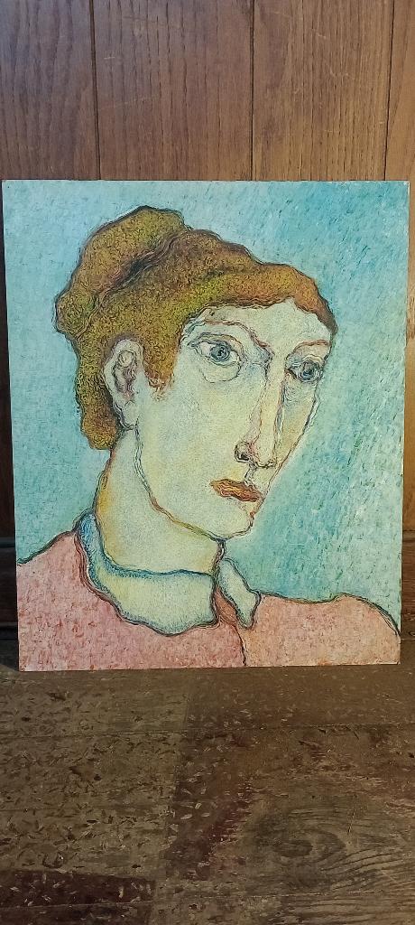 Tableau Huile Portrait Femme S. Montegnies, 40x50, n534, Enlèvement ou Envoi, Vintage, Paysage, Panneau