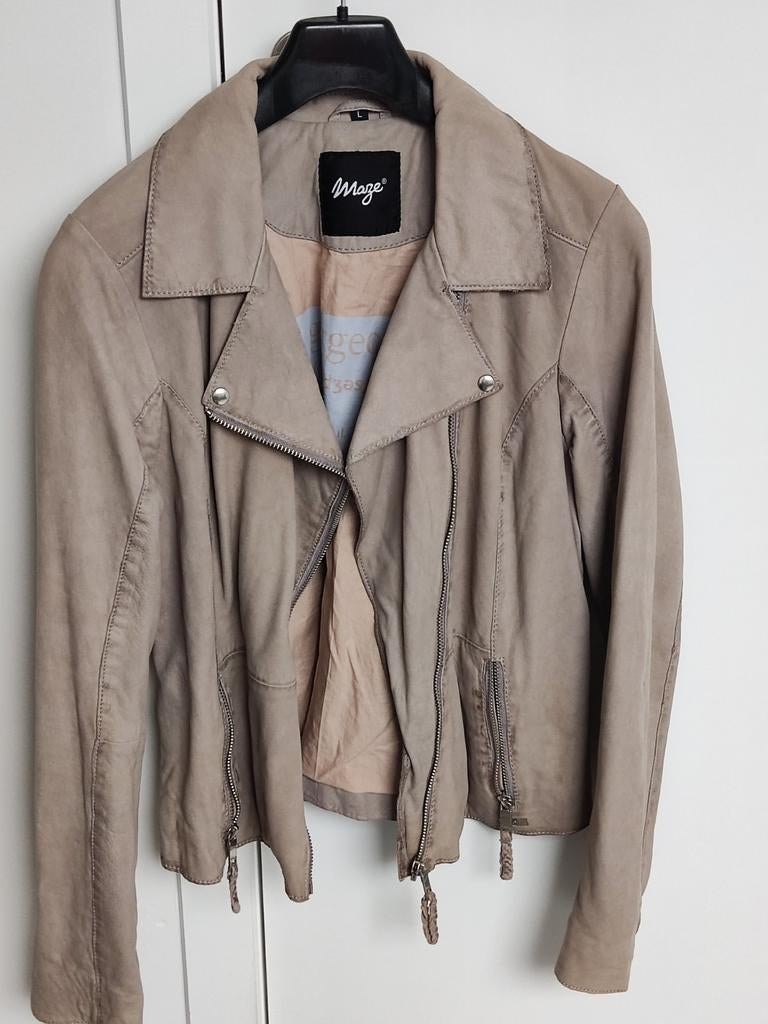 Veste courte, marque Maze, cuir véritable, couleur taupe, ta, Enlèvement, Comme neuf