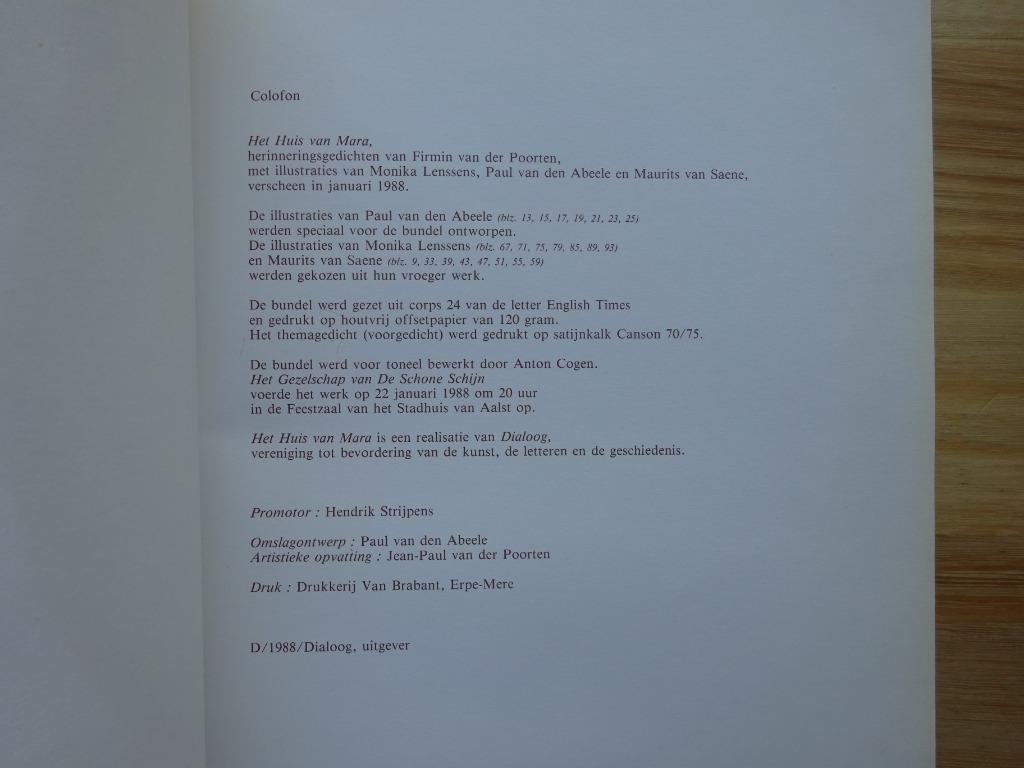 Het Huis van Mara, Firmin van der Poorten, 1988, Enlèvement ou Envoi, Firmin van der Poorten, Comme neuf, Autres sujets/thèmes