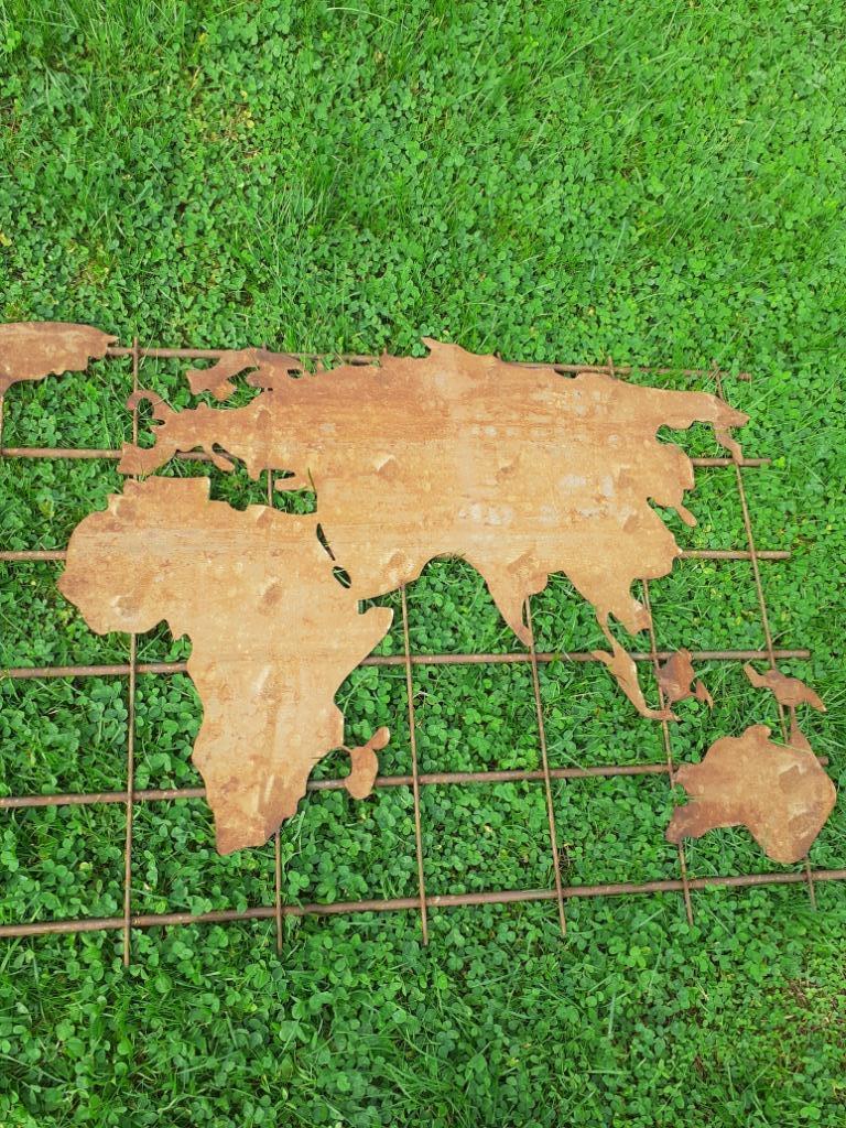 Prachtige wereldkaart in smeedijzeren roest om op te hangen, Tuin en Terras, Tuinwanddecoratie, Ophalen, Nieuw