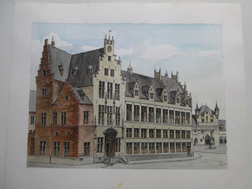Aquarelle "Postgebouw - Huis de Beyaert" L. Boschmans, Antiquités & Art, Enlèvement ou Envoi
