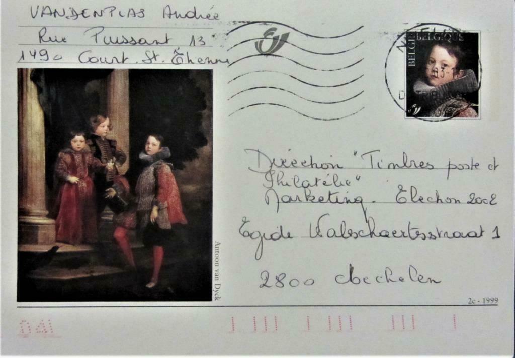 GELE BRIEFKAART- ANTOON VAN DYCK, Ophalen of Verzenden, Gelopen, Overige thema's