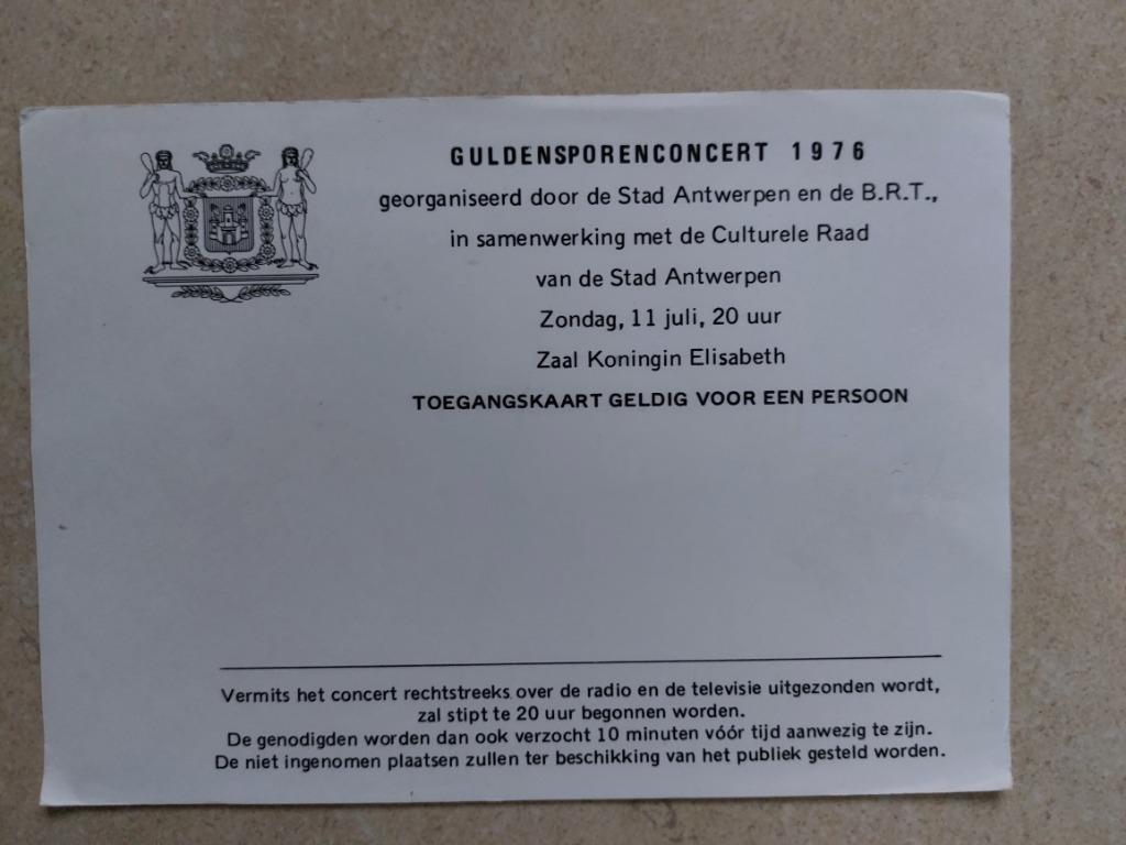oude toegangskaart Gulden Sporenconcert 1976 (Antwerpen), Envoi, Anvers