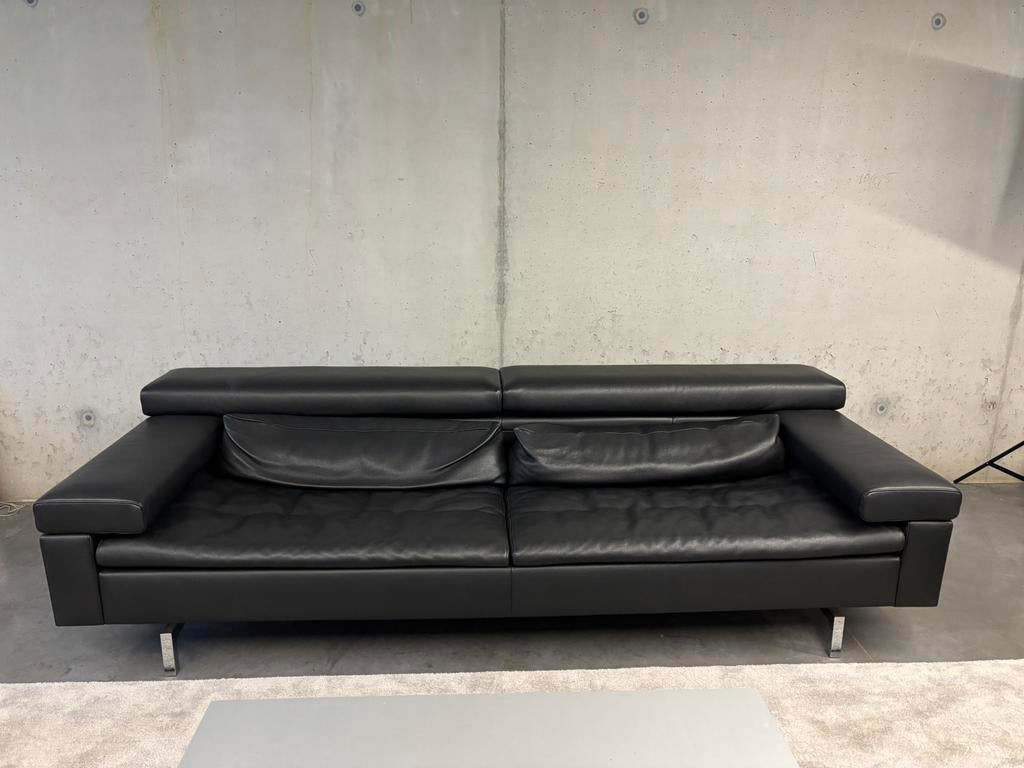 Zwarte lederen zetel Jori, 200 à 250 cm, Design, Banc droit, Comme neuf