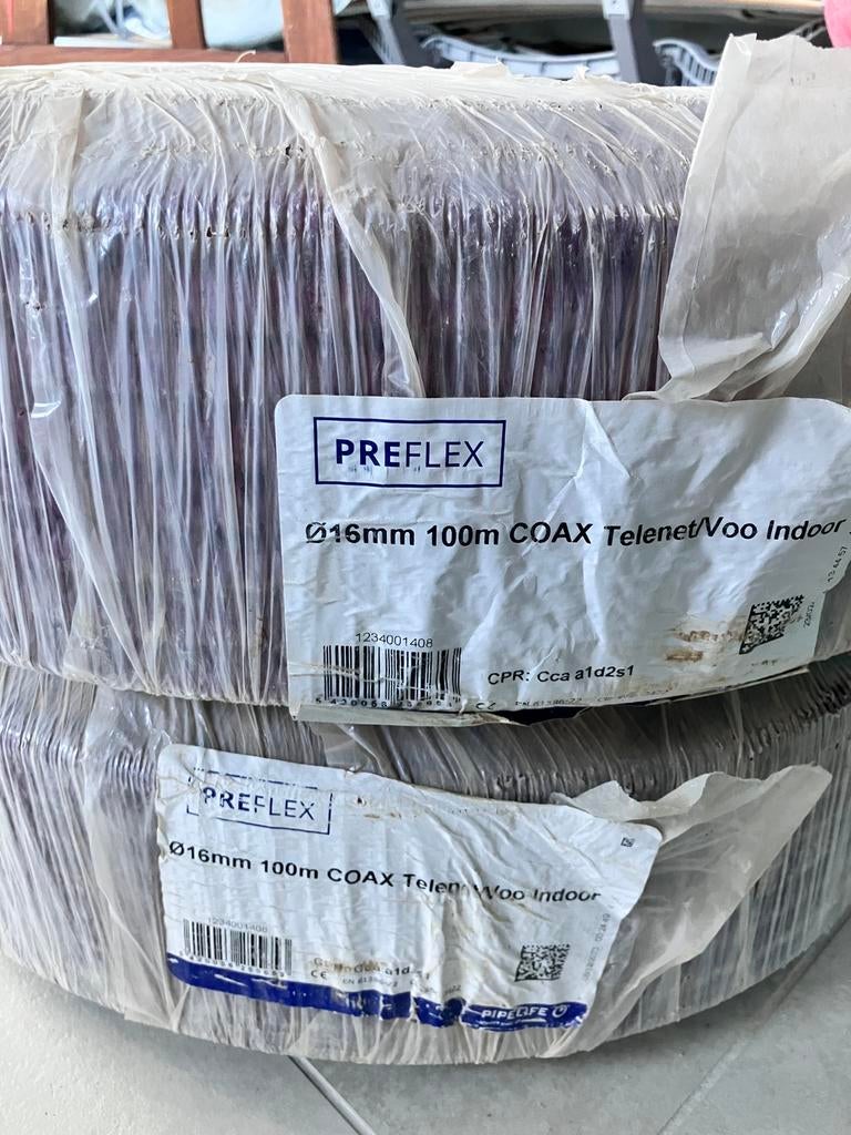 NEUF Preflex 16 mm 100 m coax telenet/voo indoor, Ophalen of Verzenden, Nieuw, Kabel of Snoer
