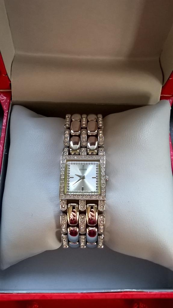 Horloge Guess zilverkleurig met strass, Montre-bracelet, Enlèvement ou Envoi, Guess, Avec strass