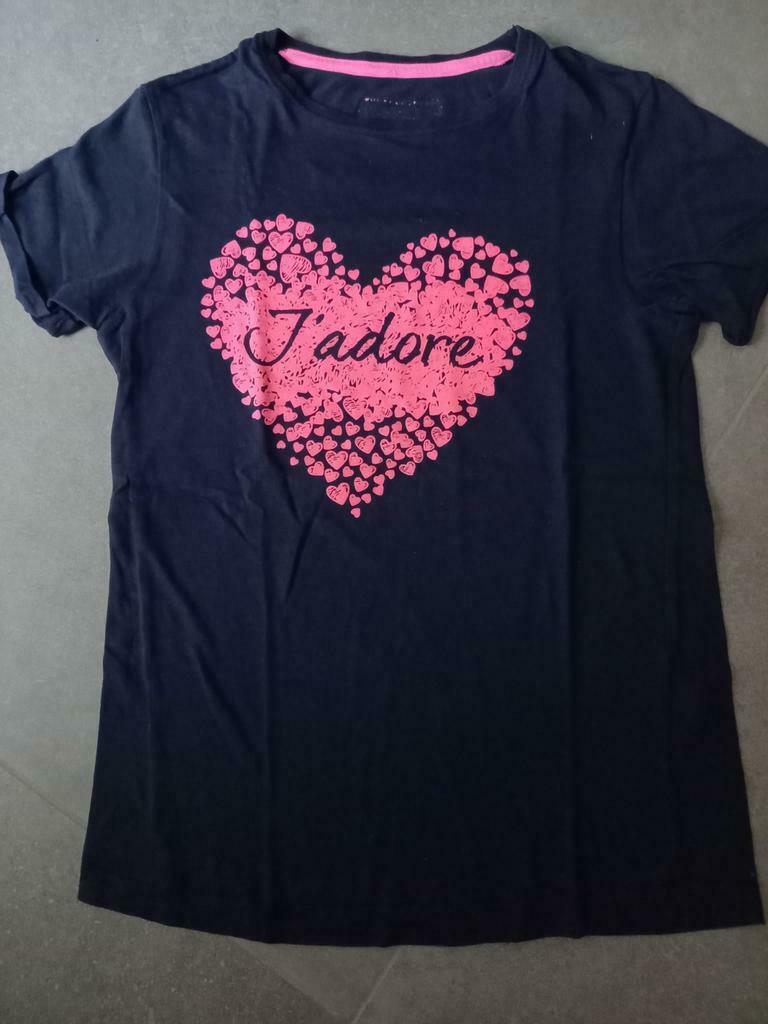 Blauw T-shirt met roos hart, Ophalen of Verzenden, Gebruikt, Meisje