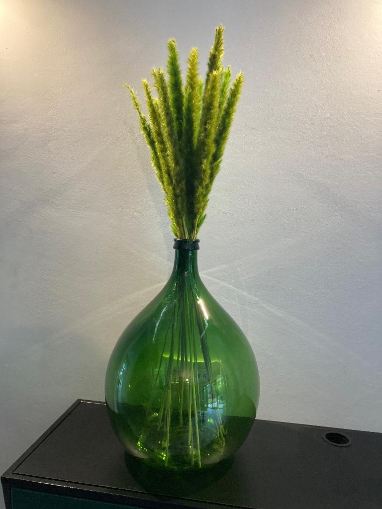 Dame Jeanne in groen glas, vaas, wijnkruik, Antiek en Kunst, Ophalen