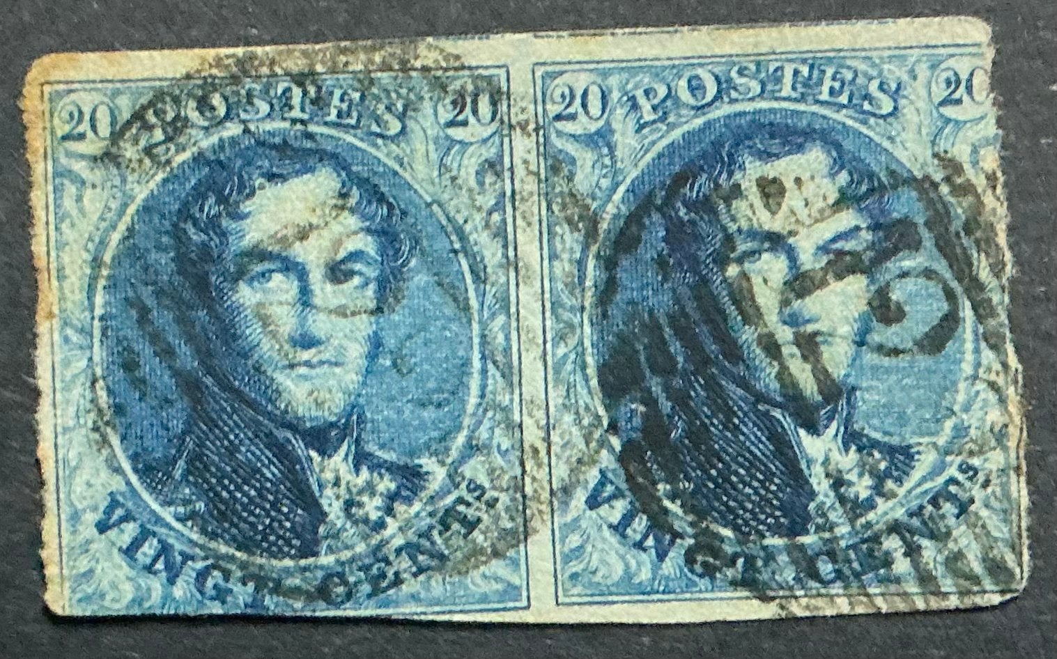 LOT 741. COB: 11B. LÉOPOLD I. Paire., Oblitéré, Enlèvement ou Envoi, Affranchi, Maison royale