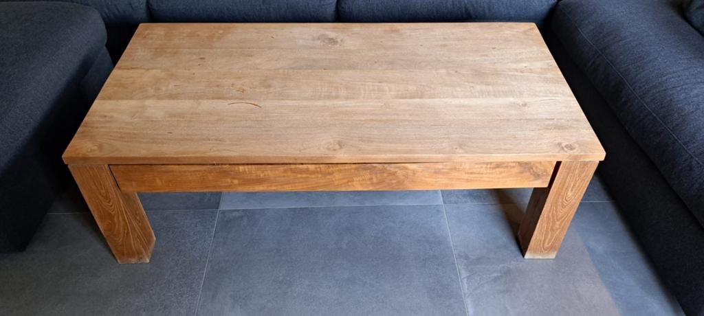 Teakhouten salontafel 140x70, Huis en Inrichting, Tafels | Salontafels, Ophalen