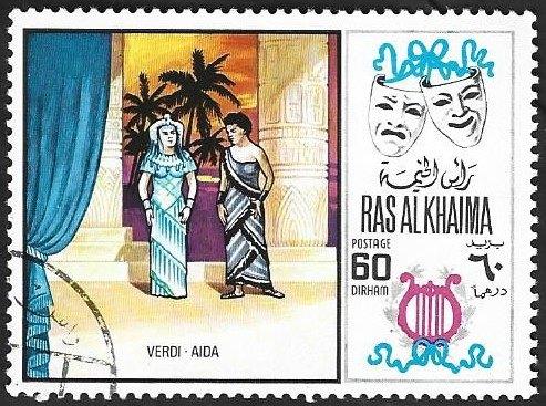 1 Postzegel Ras al-Khaimah 1969 Opera, Timbres & Monnaies, Timbres | Asie, Enlèvement ou Envoi, Affranchi, Asie centrale