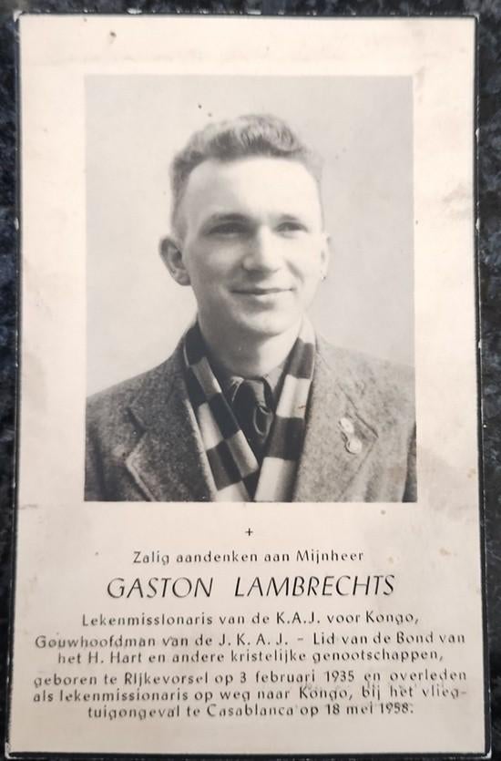 Bidprentje Gaston Lambrechts vliegtuigongeval Casablanca, Verzenden, Bidprentje