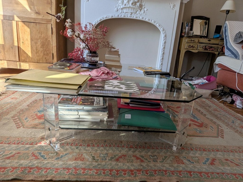 Belle et grande table basse moderne en verre, 100 à 150 cm, Comme neuf, Verre, Enlèvement