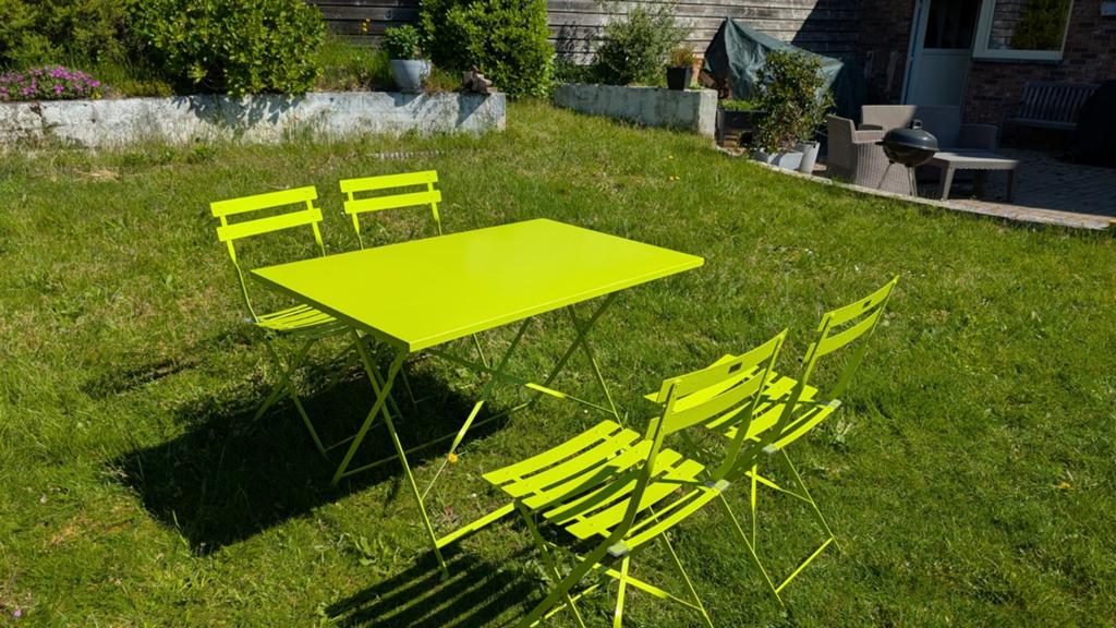 Table de jardin bistrot pliable métal + 4 assises vert pomme, Tuin en Terras, Tuinmeubel-accessoires, Ophalen