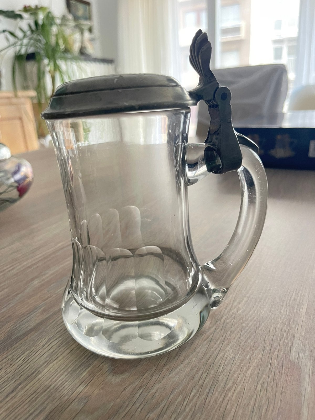 Chope à bière en verre antique avec couvercle -vers 1900), Antiquités & Art, Enlèvement ou Envoi
