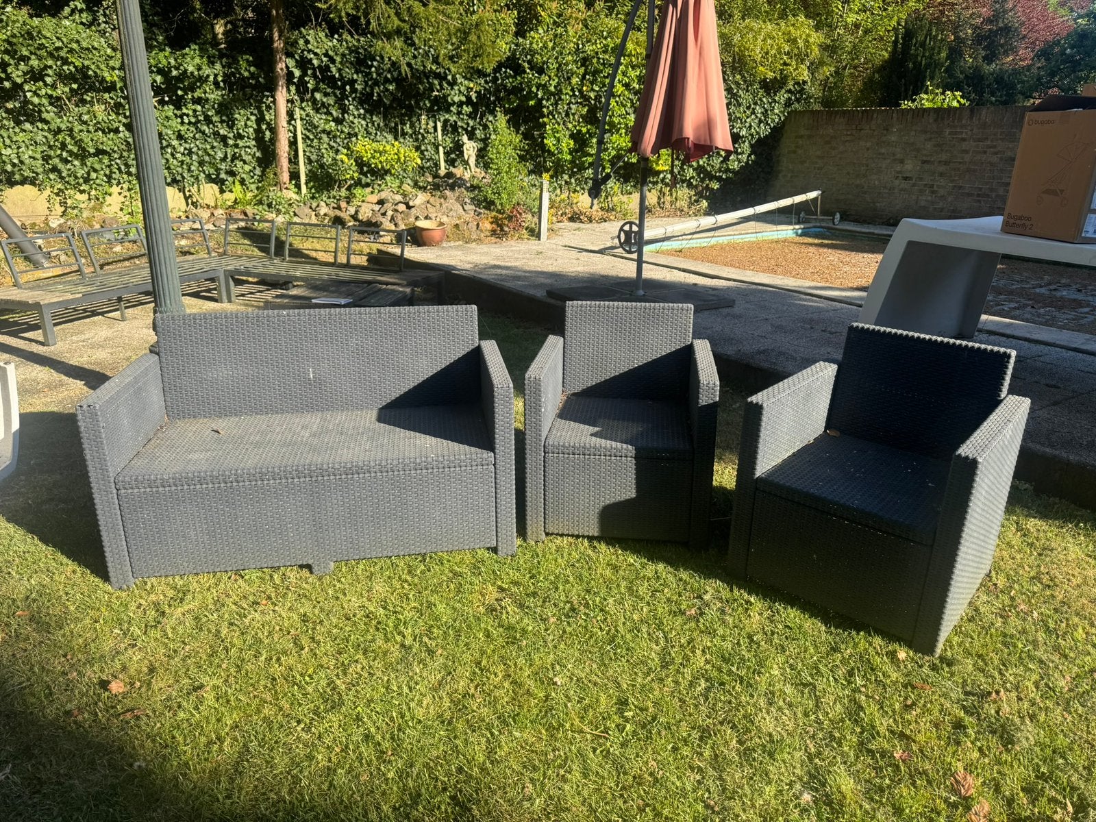 Tuinset (bank + 2 stoelen + tafel), Ophalen, Kunststof, Gebruikt, Bank