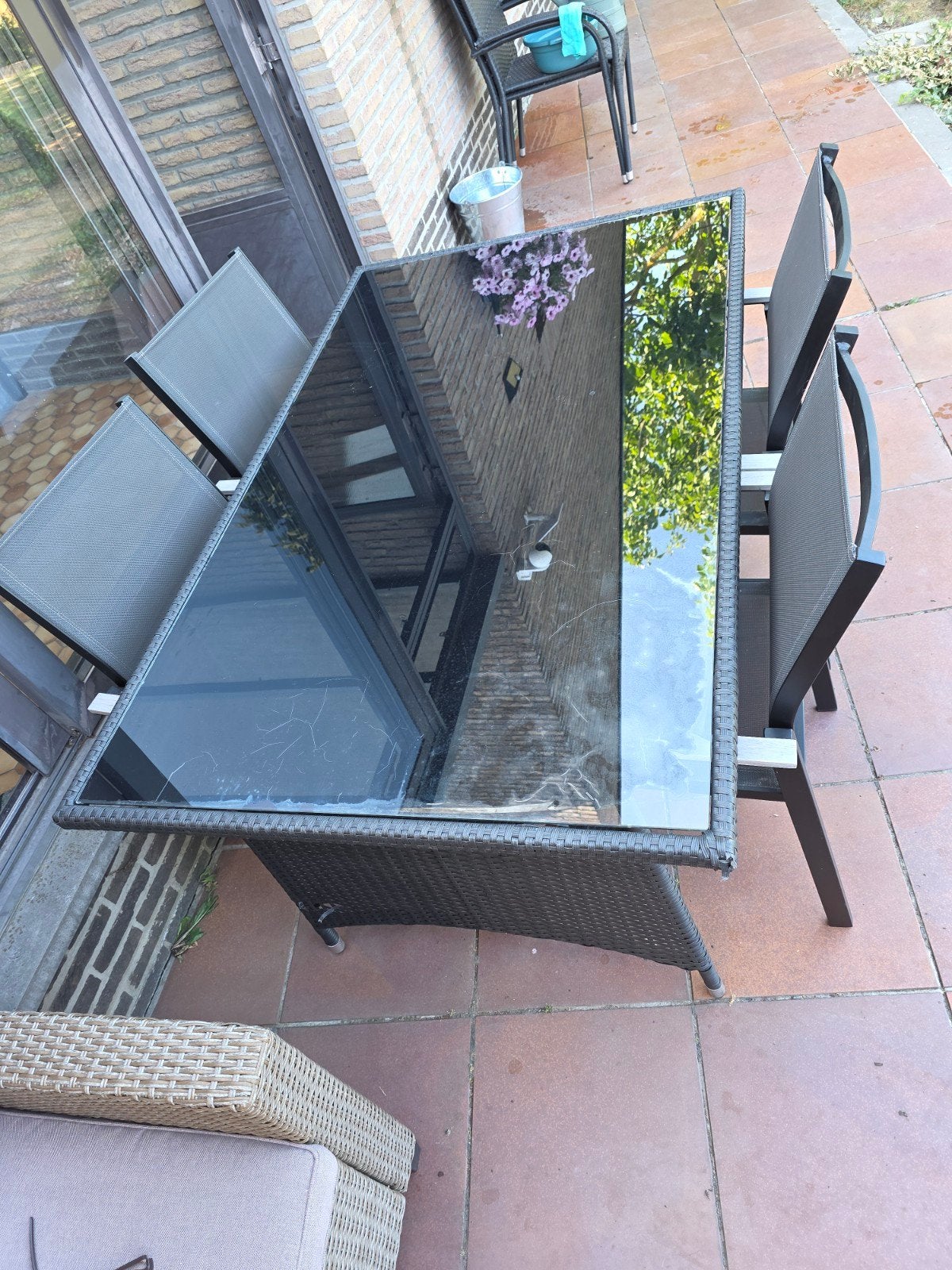 Tuintafel wicker 1,5 m op 0,9 m, zwart. Zonder stoelen., Tuin en Terras, Tuinsets en Loungesets, Ophalen, Wicker