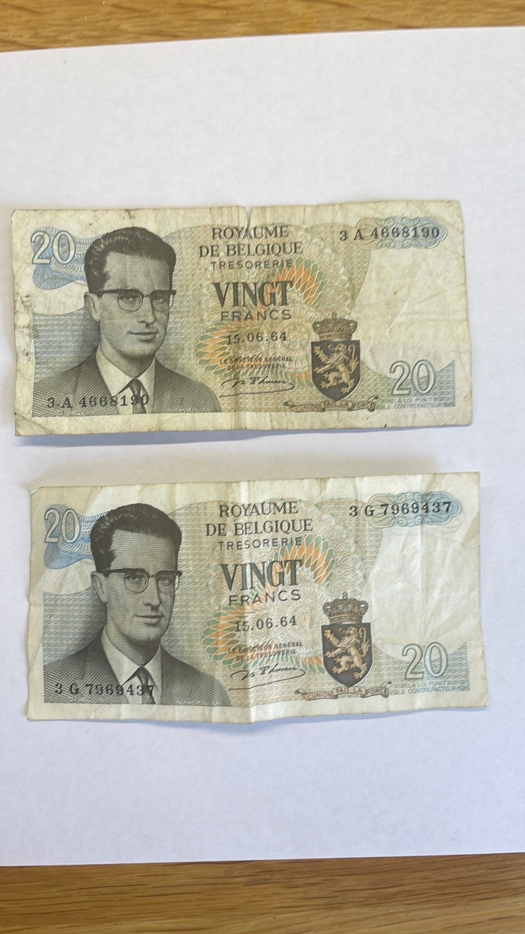 Deux billets de 20 francs 15-06-1964, Enlèvement, Belgique