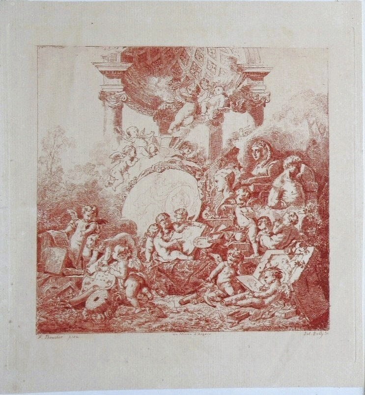 Jules Boilly naar Francois Boucher ets "Du Musée d'Angers", Antiek en Kunst, Ophalen, 1800 - 1899, Ets, Mythologie