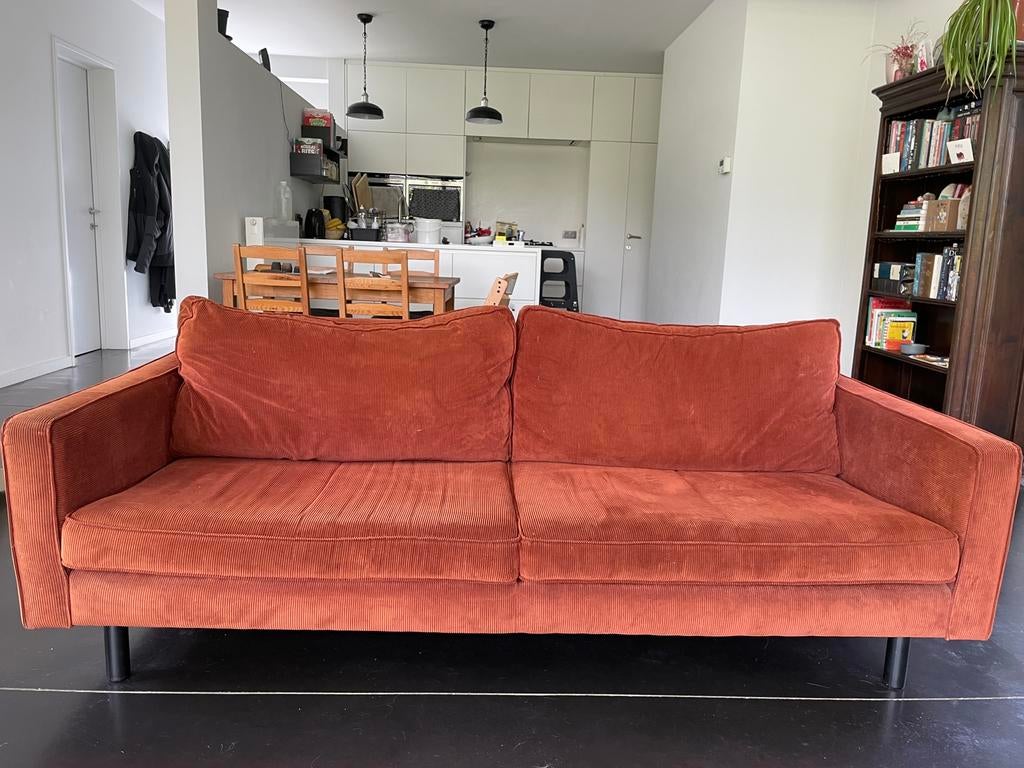 Terracotta driezitszetel in ribstof, Ophalen, Gebruikt, 150 tot 200 cm, Driepersoons