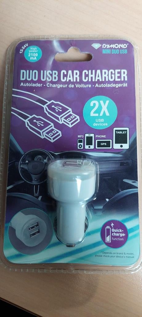 Duo usb car charger - Quick charge, Télécoms, Chargeurs de voiture, Enlèvement, Sans fil, Neuf