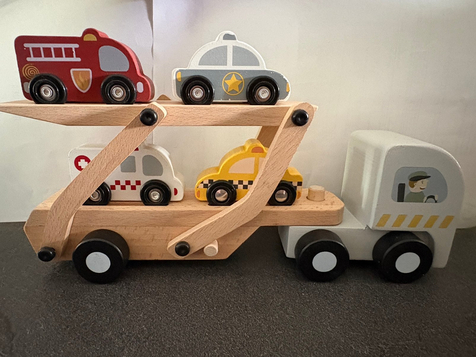 Houten vrachtwagen/auto set, Kinderen en Baby's, Speelgoed |Speelgoedvoertuigen, Ophalen, Zo goed als nieuw