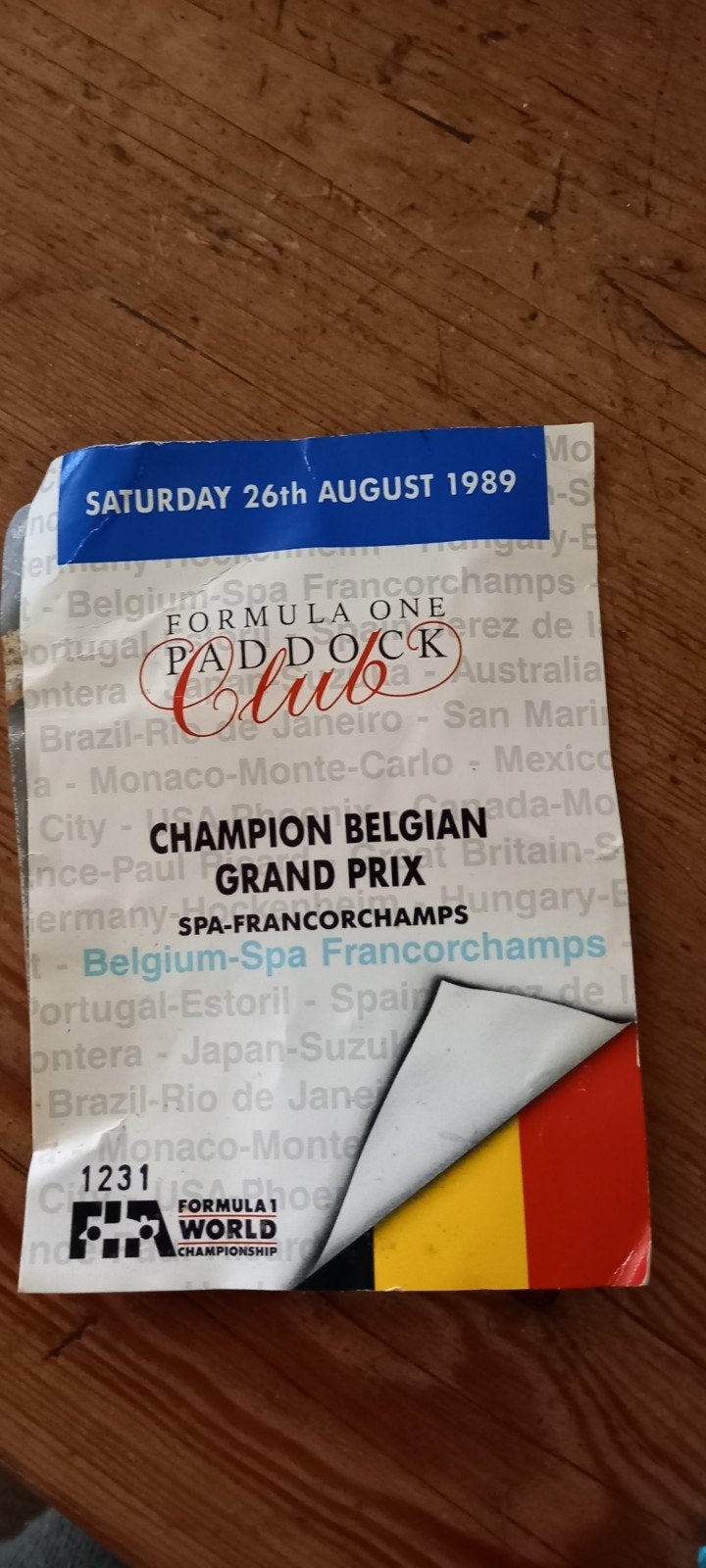 pass spa francorchamps 1989, Enlèvement ou Envoi, Utilisé, Voitures