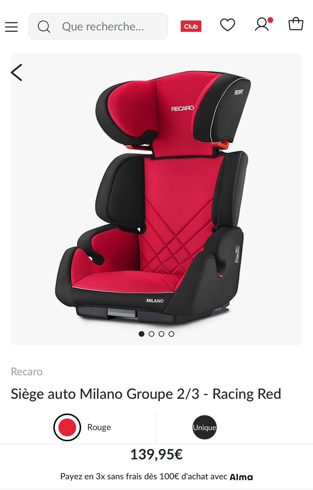 Siège auto RECARO 3 à 12 ans (15 - 36kg)., Enfants & Bébés, Enlèvement, Comme neuf