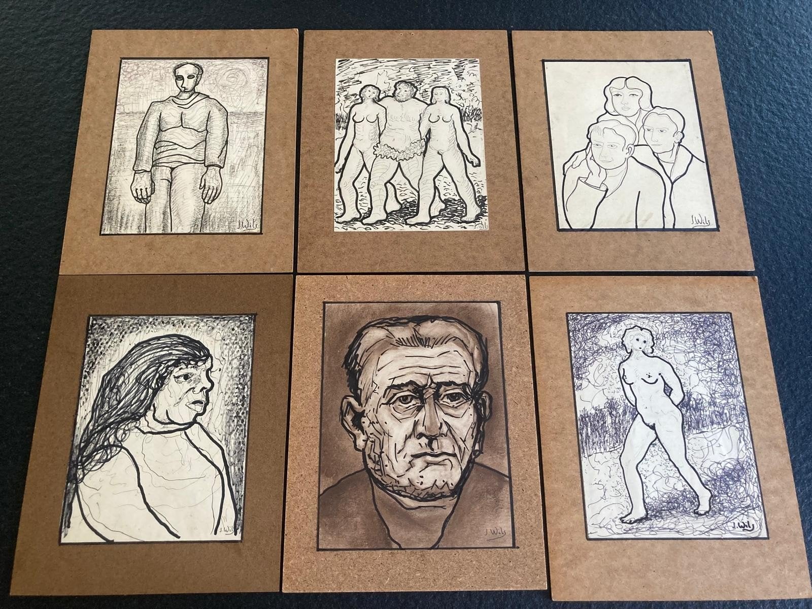 6 originele tekeningen van Jos Wils – unieke kunstwerken, Ophalen of Verzenden