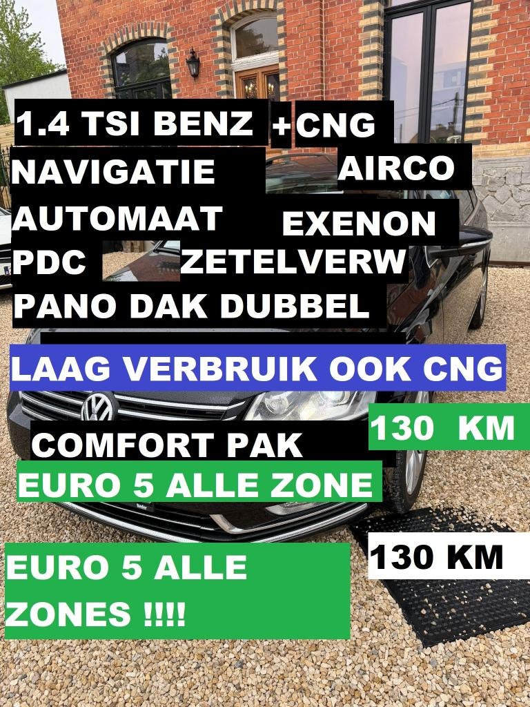 PAS 1.4 TSI DSG ECO FUEL BR. (( BENZ. + (( CNG UIT FABRIEK), Auto's, Automaat, Euro 5, Alcantara, Zwart