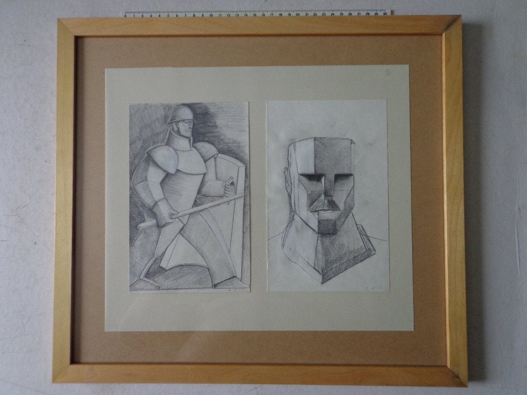 twee potloodtekeningen van beeldhouwer Fen de Villiers 2018, Antiek en Kunst, Ophalen of Verzenden, Tekening, Potloodtekening