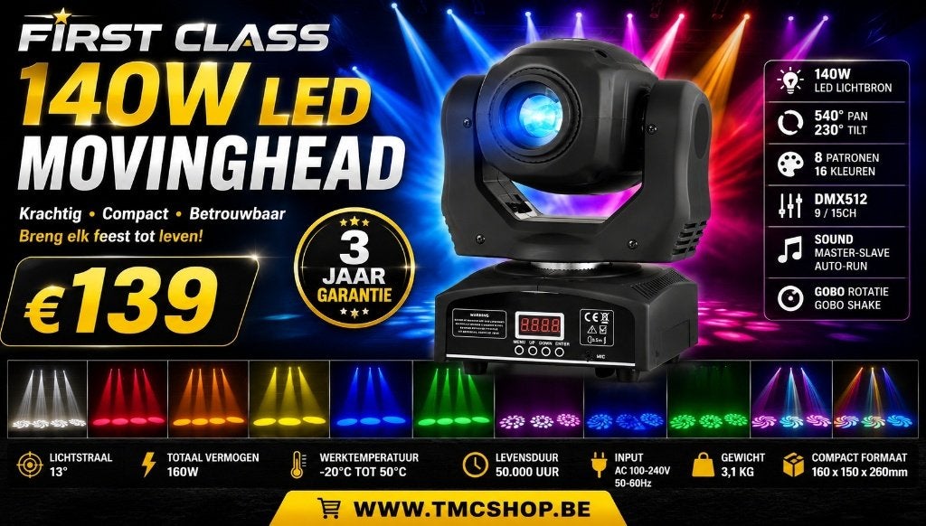 Nieuwe FIRST CLASS 140W LED MOVINGHEAD, Muziek en Instrumenten, Ophalen of Verzenden, Nieuw, Licht, Geluidgestuurd