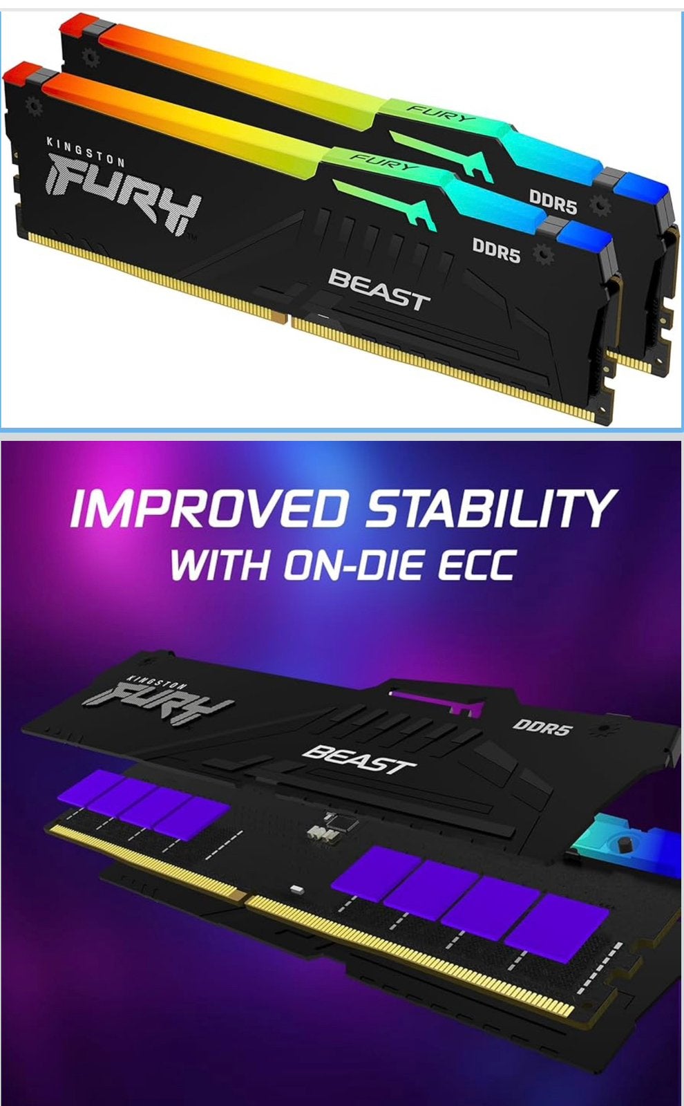 Kingston FURY Beast RGB 32GB (2x16GB)DDR5-6000 CL30 AMD EXPO, 32 GB, Ophalen of Verzenden, Zo goed als nieuw, Desktop